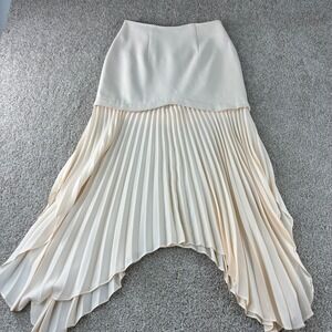 C/MEO Collective Midi Skirt Cream‎ Pleated Asymmetric Hem Career Womens Size M